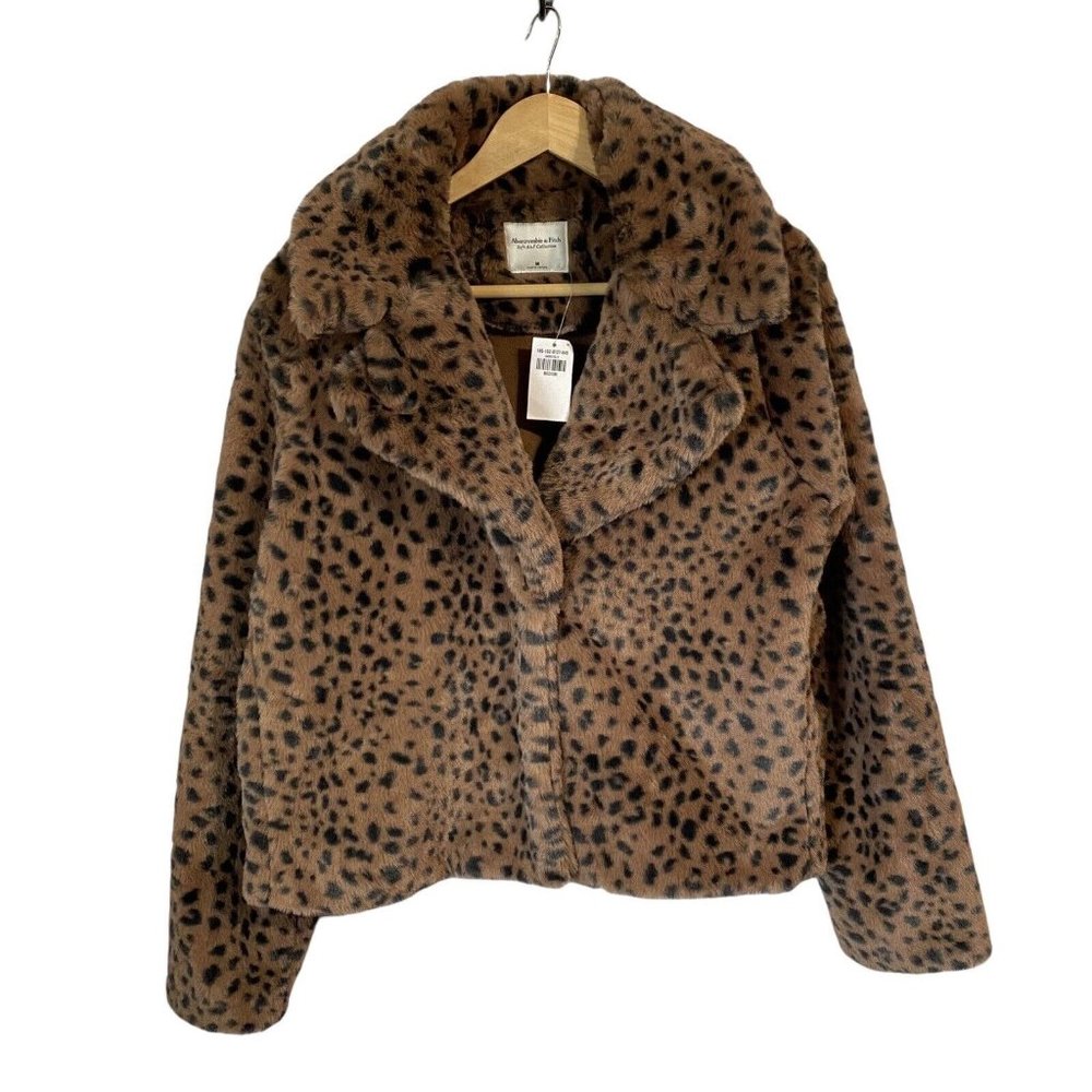NWT Abercrombie & Fitch Soft Collection Faux Fur Leopard  Coat size medium